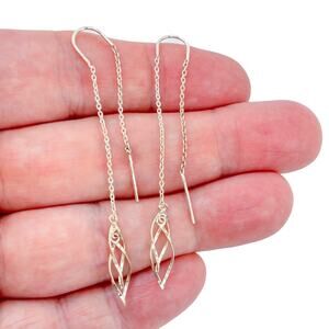 Estate Sterling Silver 925 Threader Chain Marquise Dangle Earrings